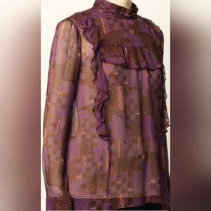 NWT Ba&Sh Sheer long sleeve mock neck blouse sz L